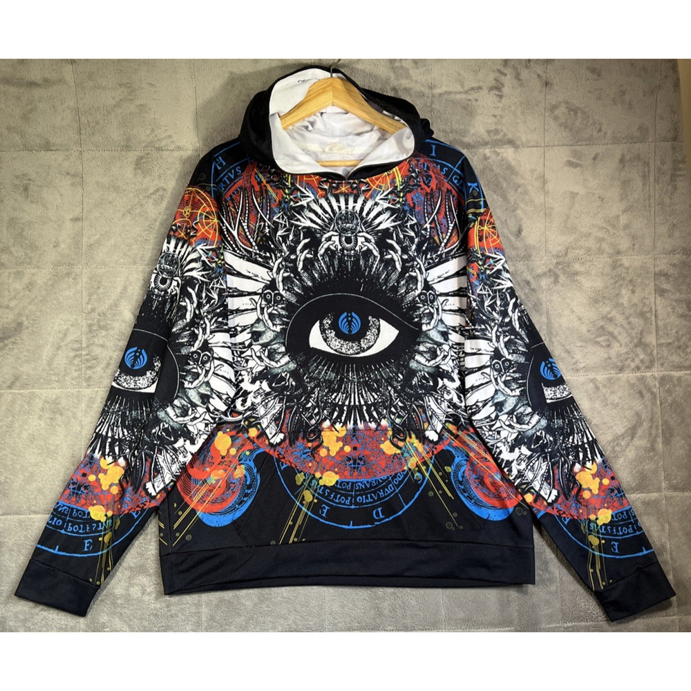 Bassnectar Hoodie Black 52" Chest Divergent Spectrum Rare All Over Print Pocket